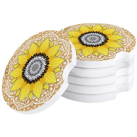 

ZHANZZK Sunflower and Mandala Floral Khaki Set of 2 Car Coaster for Drinks Absorbent Ceramic Stone Coasters Cup Mat with Cork Base for Home Kitchen Room Coffee Table Bar Decor