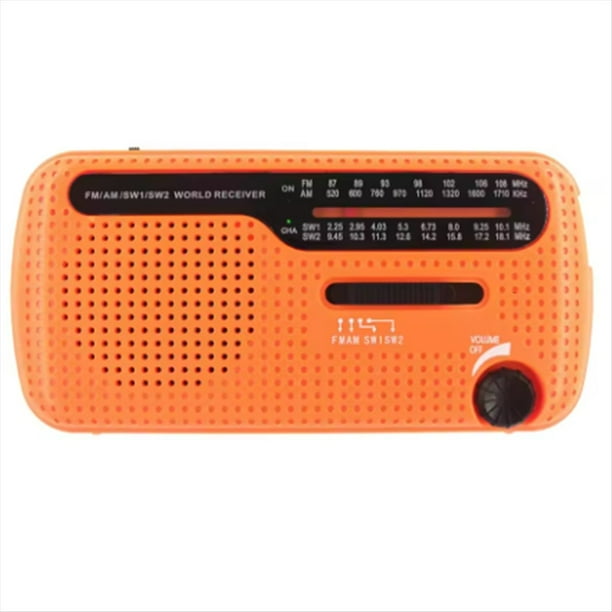Radio Portátil Solar con Manivela, 1200 MAh, USB, Altavoz de Emergencia para Exteriores, Estéreo, Color Naranja.