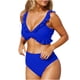 thumbnail image 1 of Trajes de Baño de Mujer de Cintura Alta Cuello en V Ruffle Sólido, Ajuste Apretado Reunión Dividido Conjunto Sexy, 1 of 7
