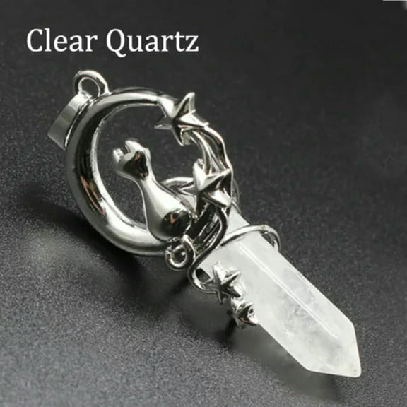 Cat Moon Star Pendant Natural Crystal Chakra Hexagonal Pointed Quartz Gift Reiki