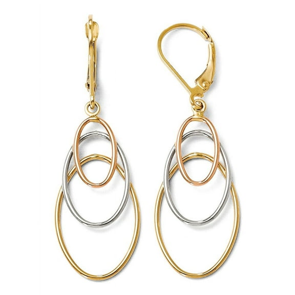 Primal Gold 14 Karat Tri-color Dangle Leverback Earrings