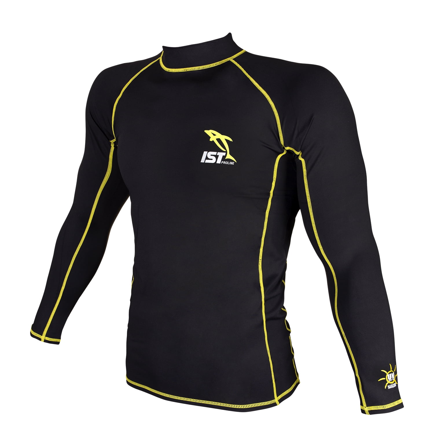 IST DS46 Unisex Long Sleeve Spandex Rash Guard (Black/ Yellow / Large