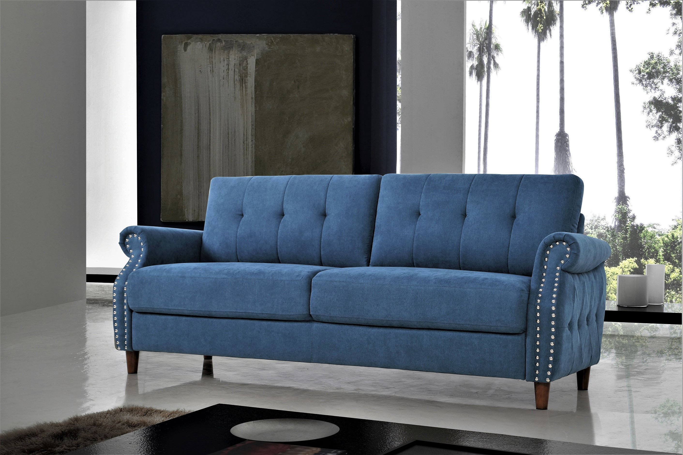 US Pride Furniture Matsuko 79.53" Rolled Arm Polyester Sofa, Ocean Blue