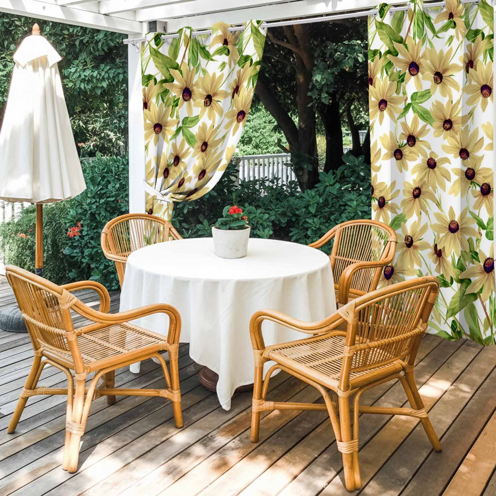 Vintage Sunflowers Outdoor Curtains for Patio Waterproof, Grommet Outdoor Privacy Panels, Spring Botanical Green Leaves Weatherproof Outside Curtains for Porch/Cabana 54"Wx108"L, 1 Panel