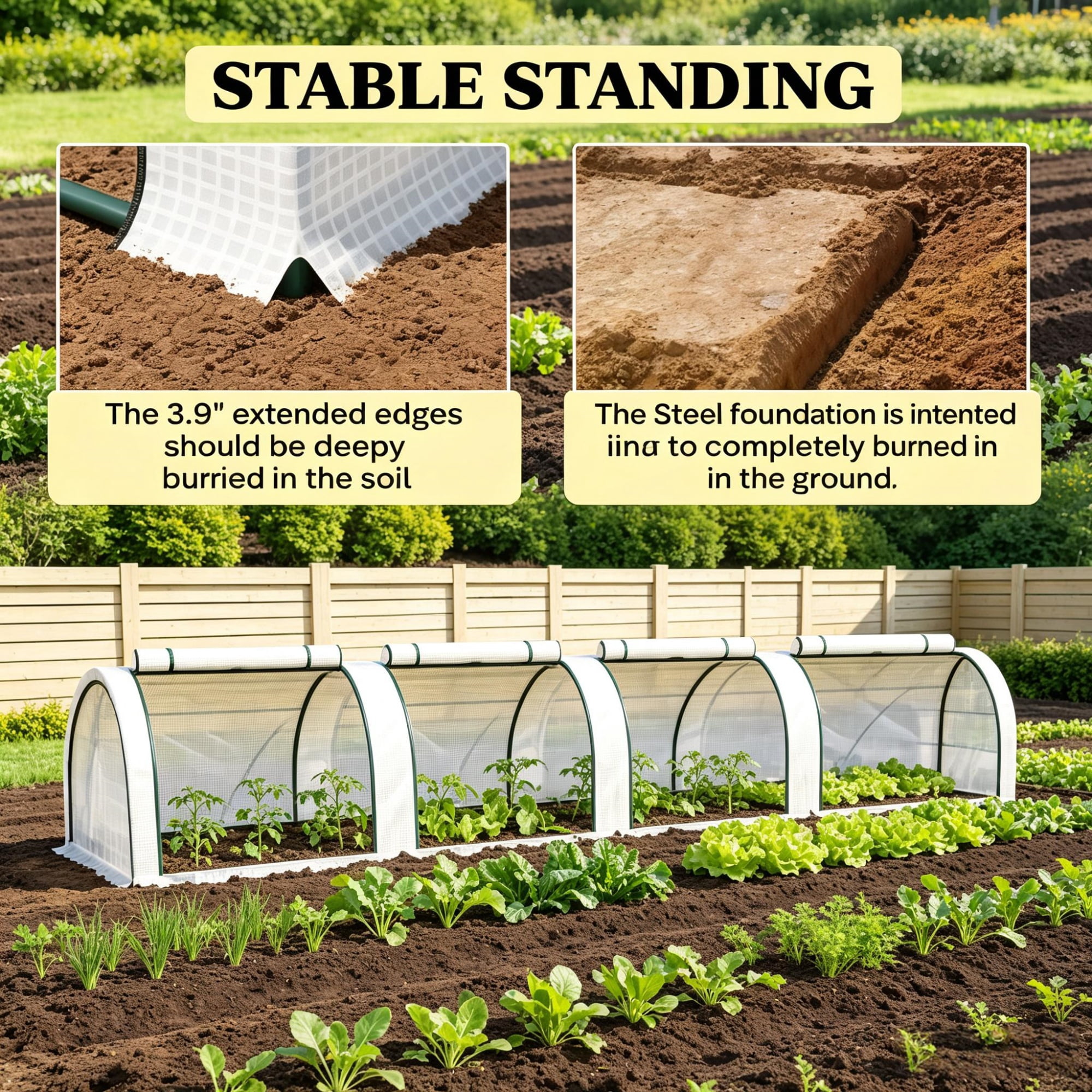 White Portable 13' L x 3' W x 2.5' H Tunnel Greenhouse, Garden Grow Tent with 4 Zipper Doors, Water/UV Protected PE Cover