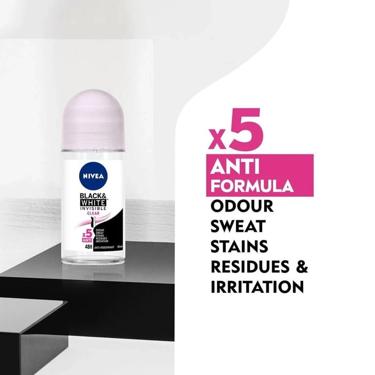 Nivea Black & White Invisible Clear Deodorant, 1.7oz(50ml) (Pack