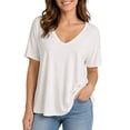 thumbnail image 3 of V Neck T Shirts for Women V Neck Short Sleeve Pullover with Relaxed Basic Fit for Travel Commutes and Casual Days Loose Fit Tees Blouses, 3 of 7