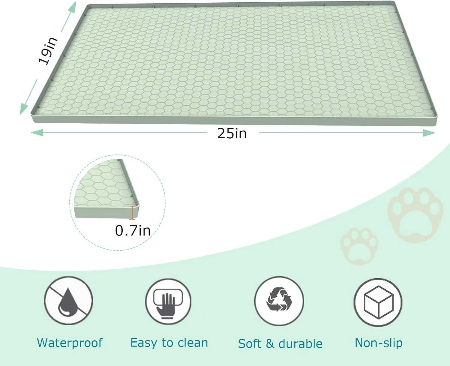Litter Mat for Litter Box,  Large  Litter Trapping Mat - 25x19 in,  & Non-Slip, Durable & Easy Clean, Green