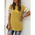 thumbnail image 4 of TEMOFON Color Block T Shirt for Womens Short Sleeve Top Casual Tunic Tops Crew Neck Striped Shirts Yellow Tee 2025, 4 of 6