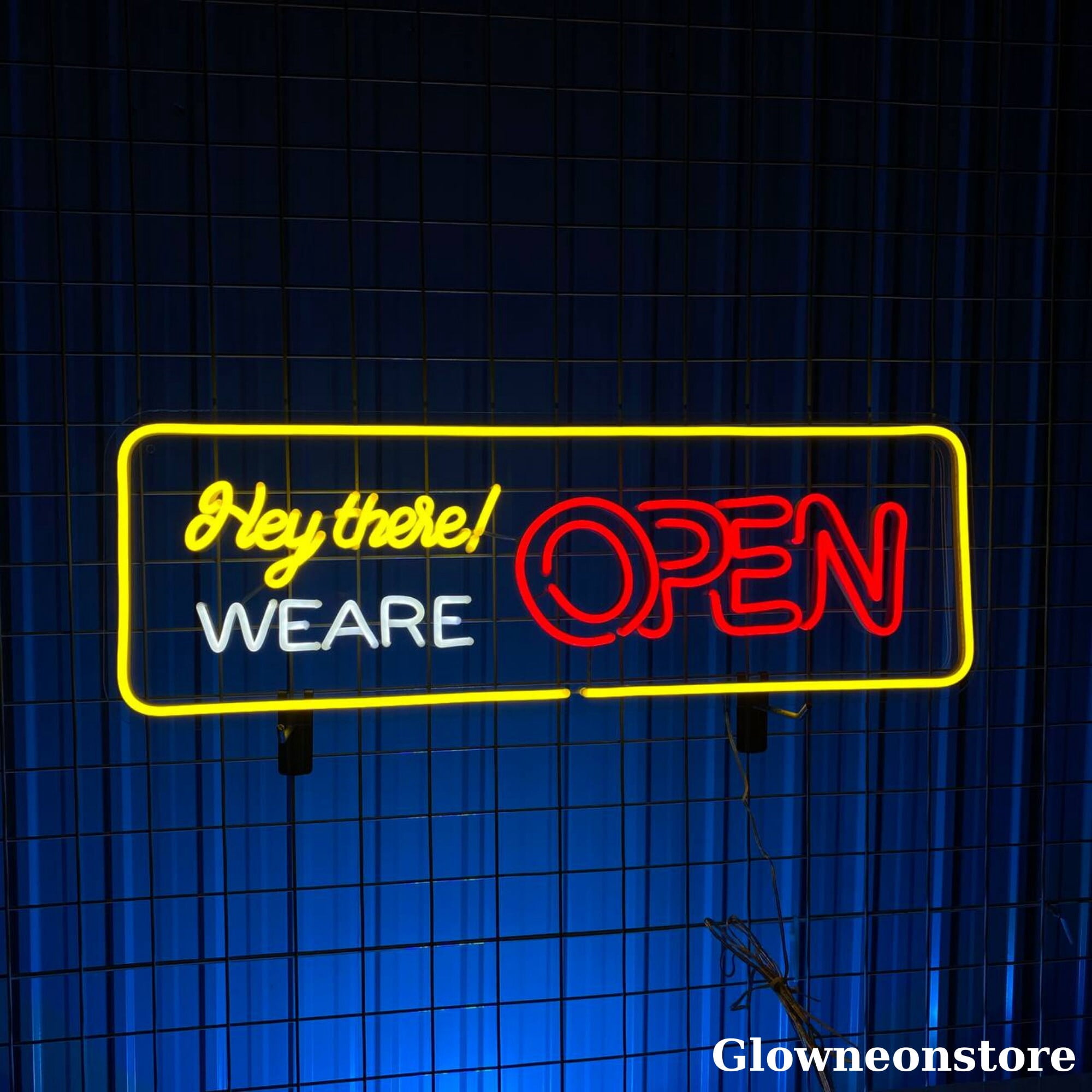 Glowneon Hey There We’re Open Neon Sign, Open Sign Led Light, Open Coffee Shop Decor, Welcome Sign