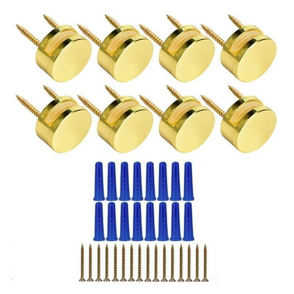 3-5mm Frameless Mirror Mounting Hardware 8 Pack Dual-Screw Fixing Kit with Screws and Anchors Golden