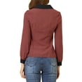 thumbnail image 3 of Allegra K Women's Contrast Peter Pan Collar Gingham Long Sleeve Button Front Shirt, 3 of 6