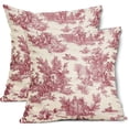thumbnail image 3 of Red Toile Pillow Covers 16x16 Inch Set of 2 Burgundy and Beige French Country Cotton Linen Decorative Throw Pillow Case Cottage Vintage Cushion Cover for Bedroom Sofa Living Room Chair Home Decor, 3 of 6
