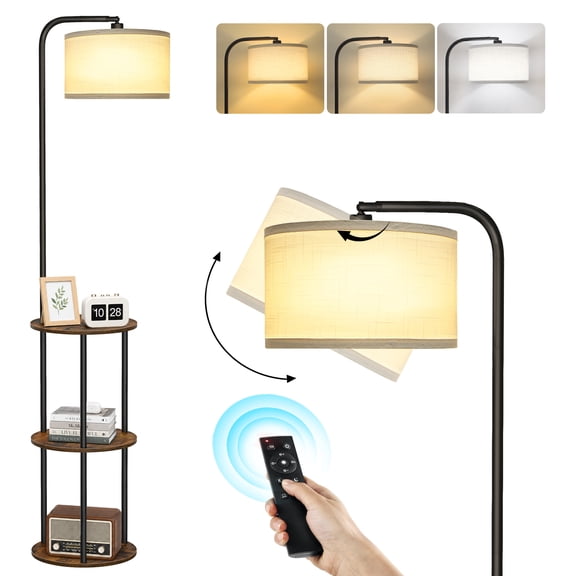 OUTONLIFE Floor Lamp with Shelf and Remote for Living Room, Floor lamp with Table, Wood Floor Lamps with Charging Station,End Table with Lamp for Bedroom, side table with lamp, Walnut