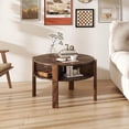 thumbnail image 3 of CRXX Round Coffee Table, 2-Tier Mid Century Modern Tea Cocktail Table with Storage Shelves & 4 Side Compartments, Wood Center Table for Living Room, Small Spaces (Rustic Brown), 3 of 10