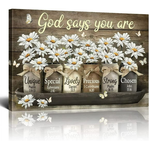 Vintage Wall Art Butterfly Daisy Canvas Prints Christian Wall Art Scripture Picture God Says You Are Wall Decor For Living Room Bedroom Bathroom Office Framed Home Decorations Ready To Hang 12x16 Inch