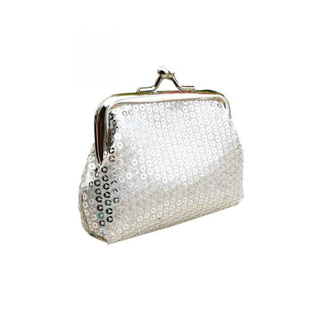 Womens Small Sequin Wallet Card Holder Clasp Coin Purse Clutch Handbag for Festival Gift