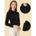 thumbnail image 2 of Camisa de Chifón Allegra K de manga larga con cuello En punta para Mujer Negro XL, 2 of 5