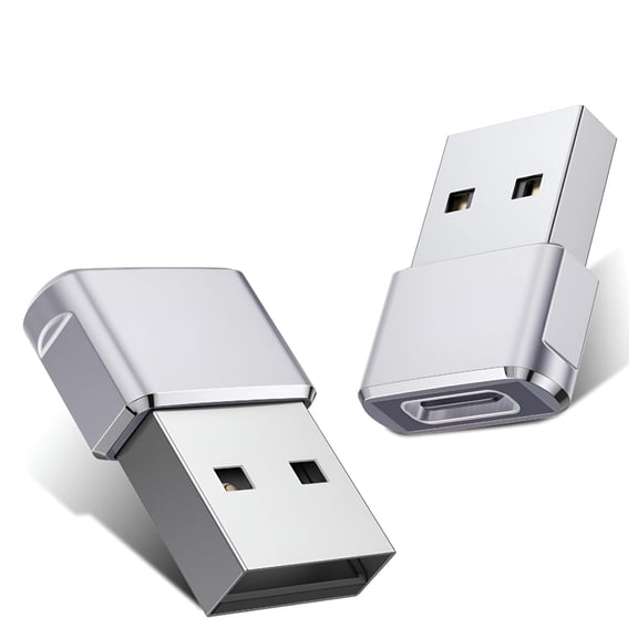 GJX 2 Pack USB to USB C Adapter, Type C Female to USB A Male Charger Cable Converter for Phone（Silver）