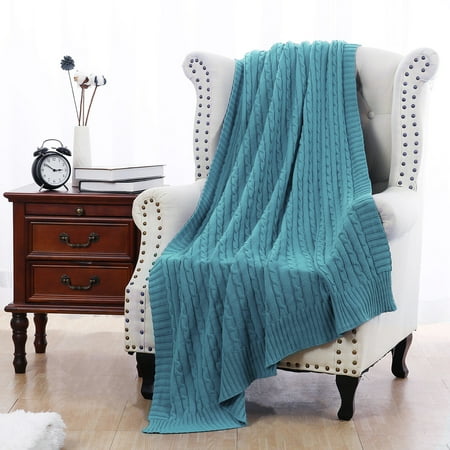 teal throw sofa cotton blankets knitted bedding cable inch bed
