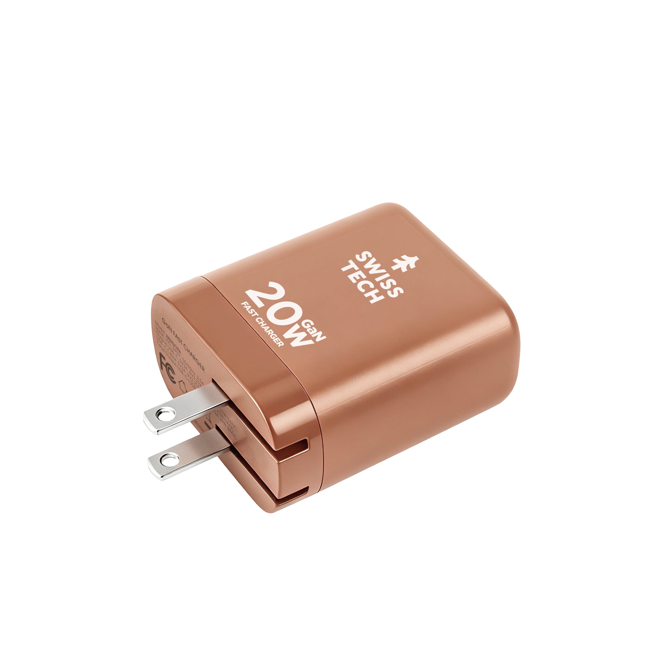 Swiss Tech Mussen 20W USB-C Wall Charger with Retractable Cable, Fast PD Charging, Terra Orange