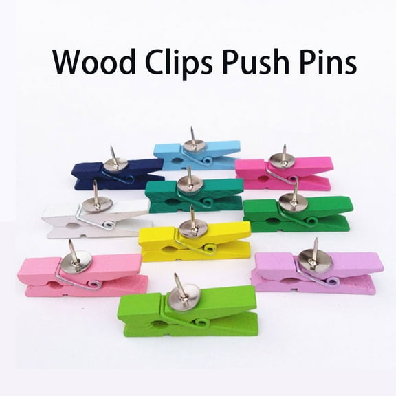 SagaSave Wooden Clips Push Pins with Nails Pushpins Tacks Thumbtacks for Cork Boards Artworks Offices