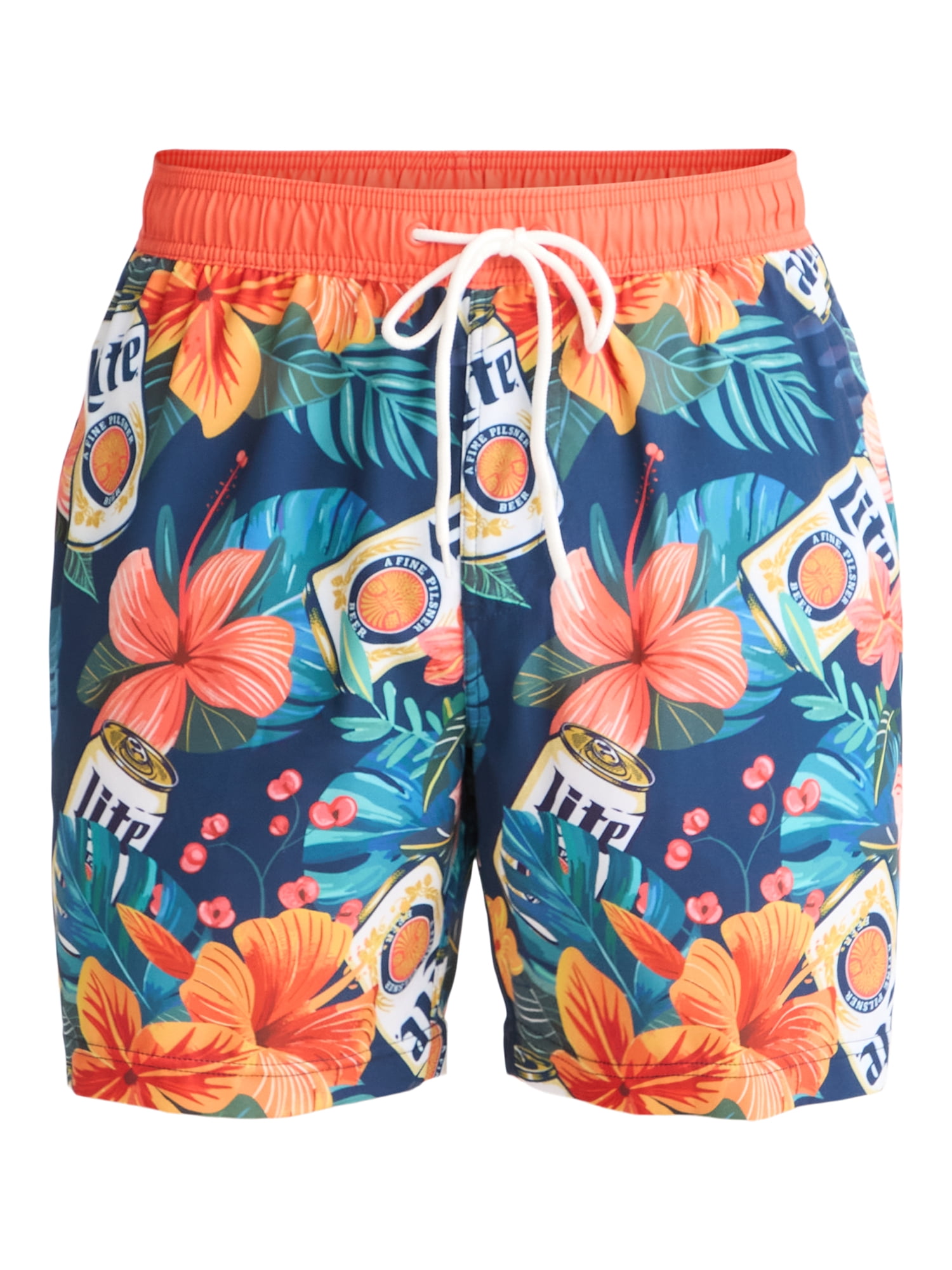 Miller Lite Men's and Big Men's The Lite Tropics Graphic Swim Shorts, Sizes S-3XL