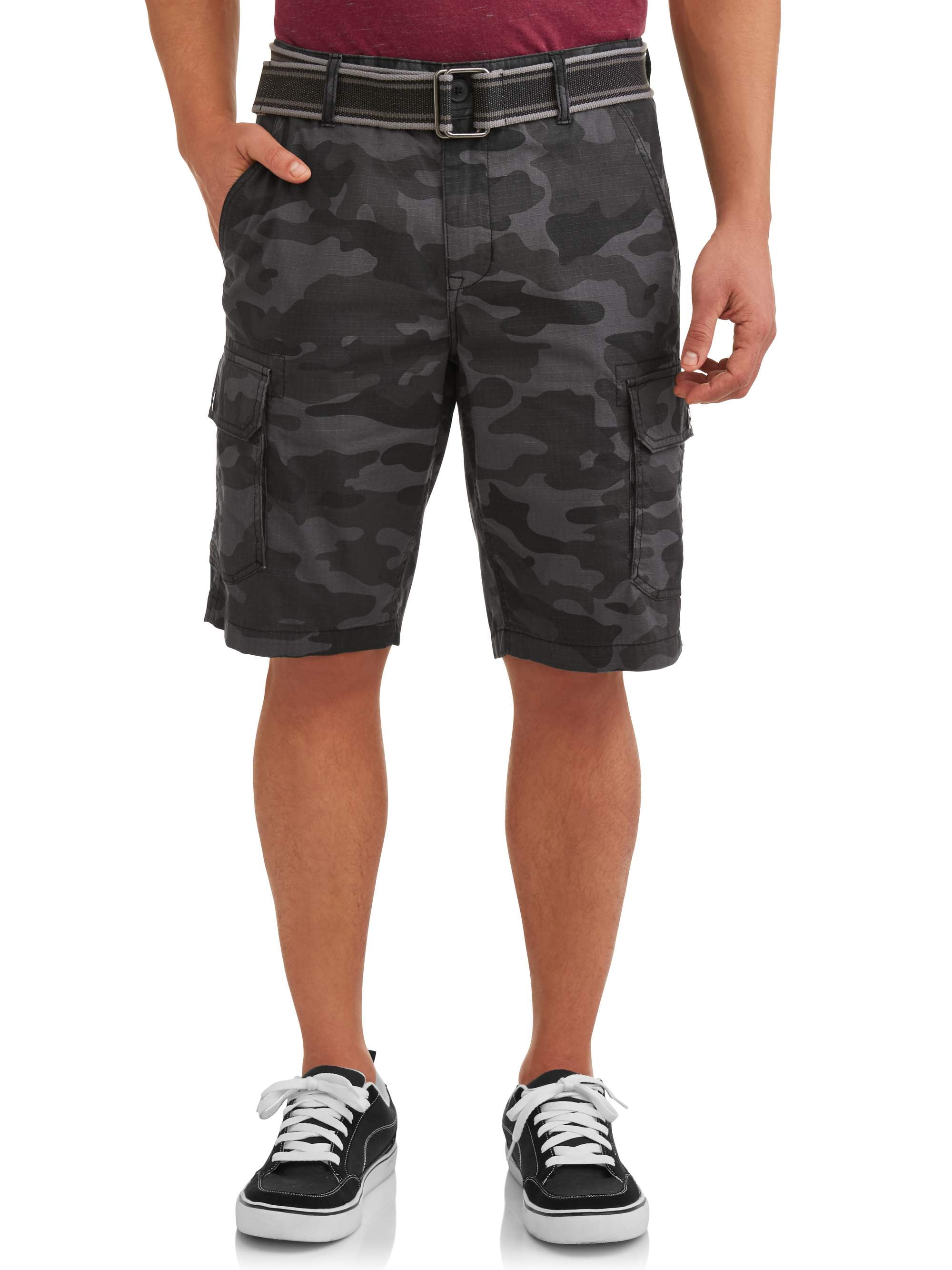 black and grey camo cargo shorts