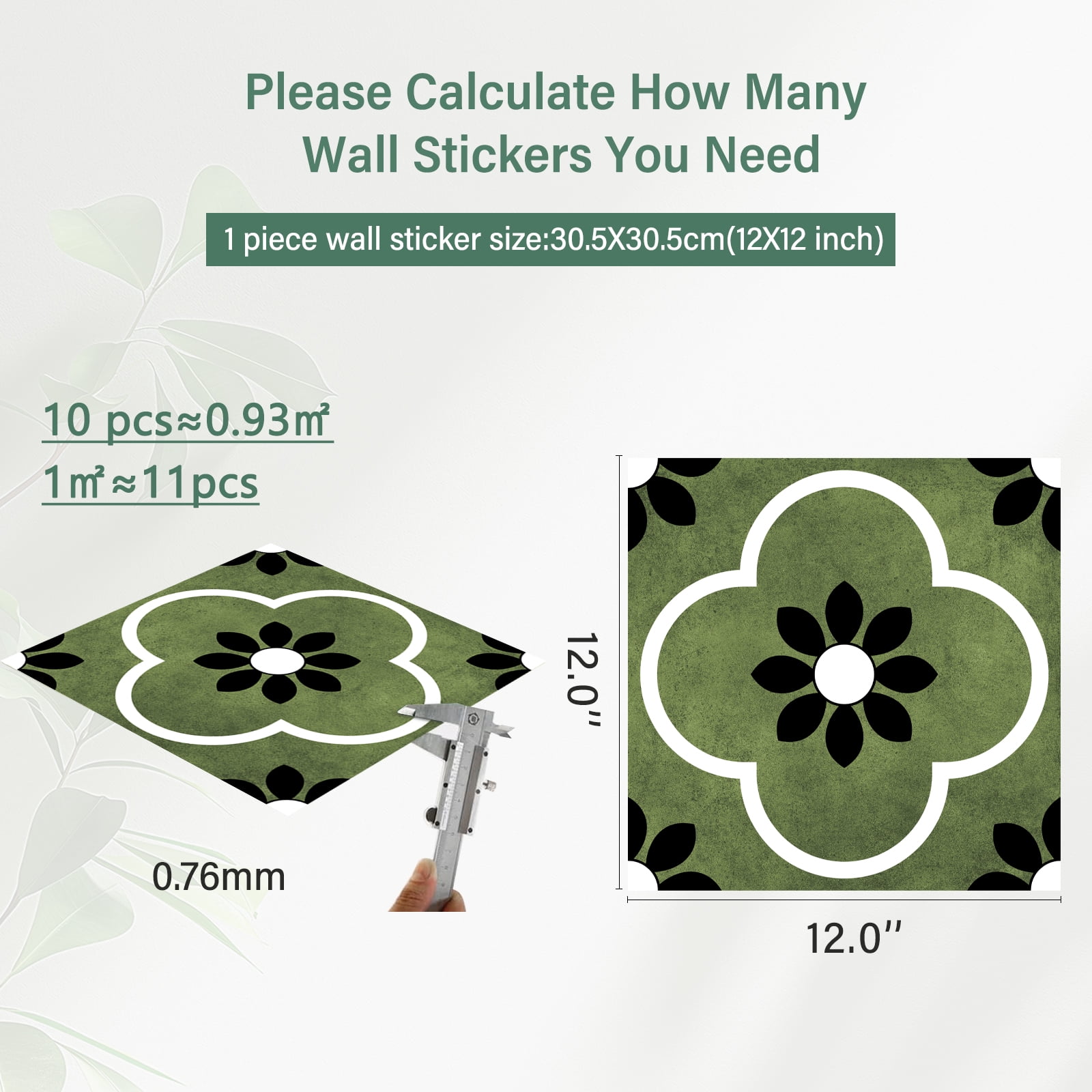 DEWOO Peel and Stick Floor Tile, Peel and Stick Flooring Self Adhesive, Waterproof Vinyl Flooring Suitable for Bathroom, Kitchen, Green(12 x 12 In, 10PCS)