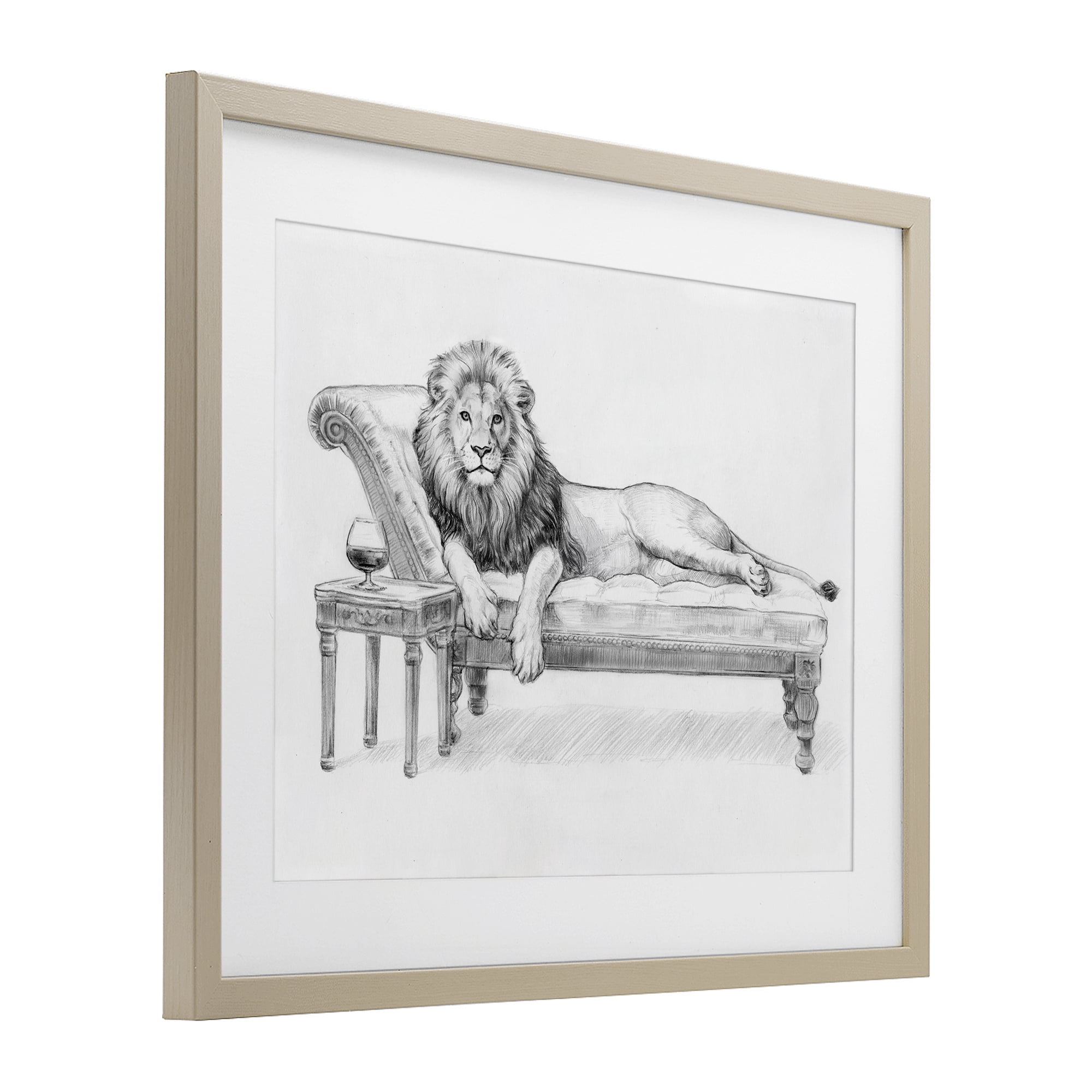 Stupell Industries Lounging Beast Lion Birch Framed Print Under Glass, design by Victoria Barnes