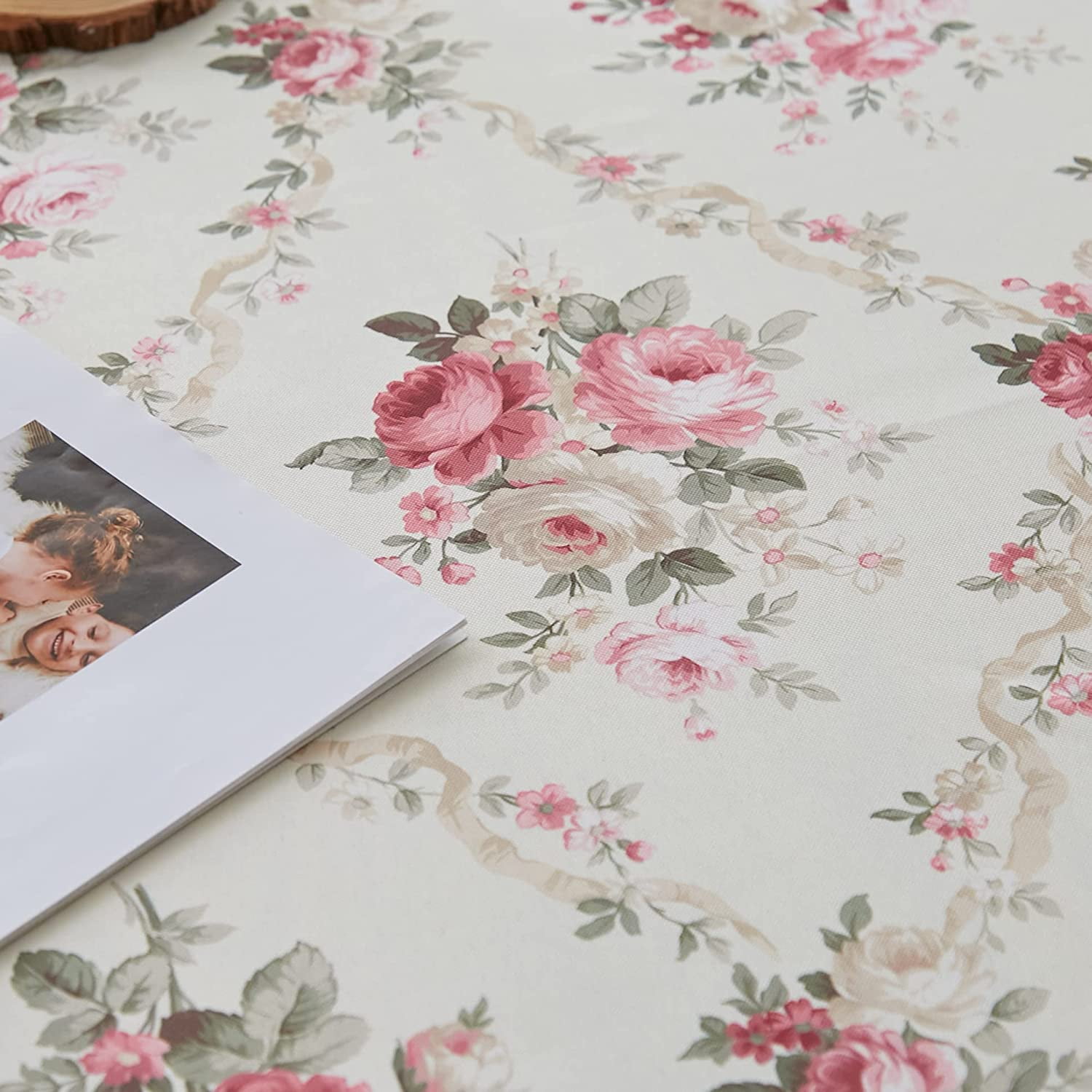 Vintage Floral Rectangle Tablecloth Shabby Chic Flower Table Cloth Spring Table Cover Waterproof for Dinner Kitchen Picnic, Pink, 60x120 Inches