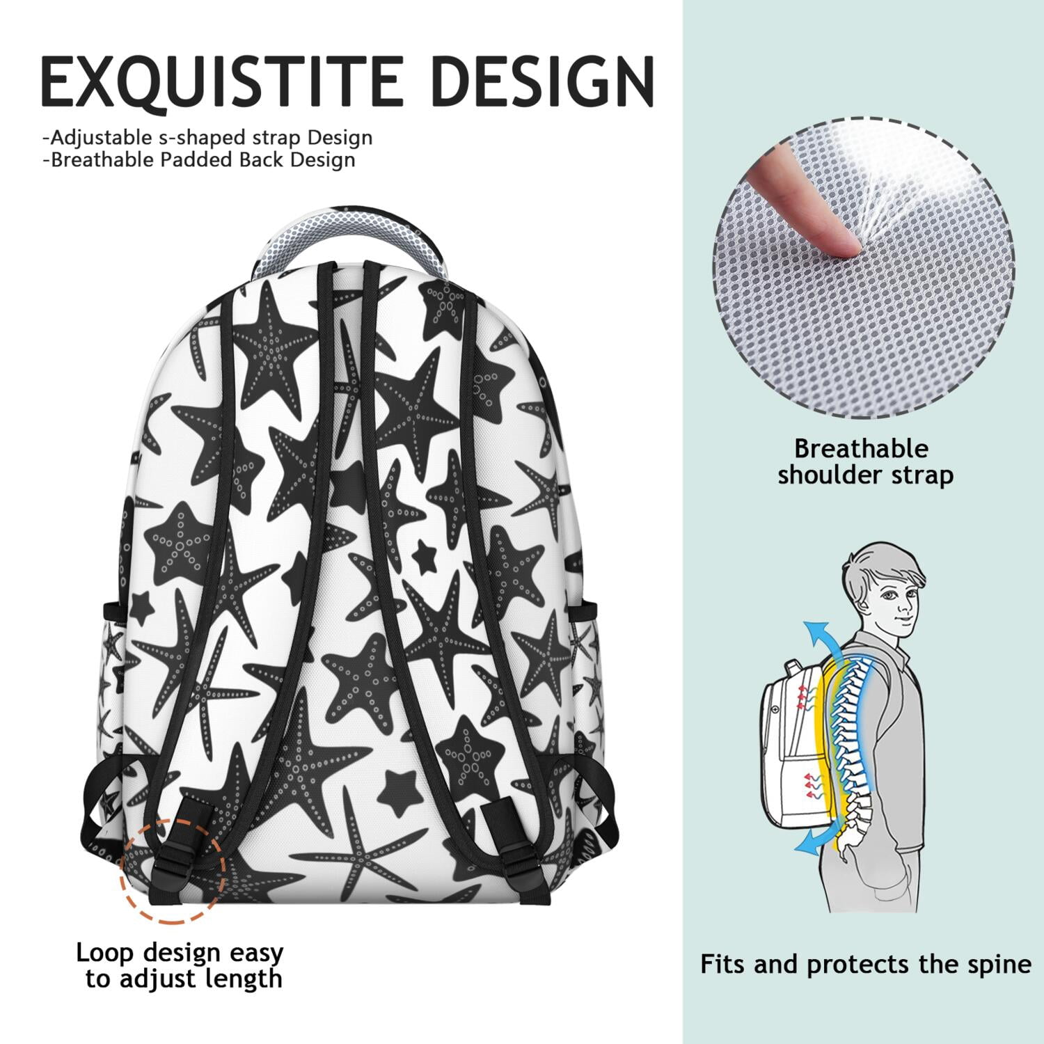 Beach-Inspired Waterproof Backpack - Tropical Marine Design with Mermaid & Anchor, Lightweight Daypack for Teens with Padded Straps & Organized Storage