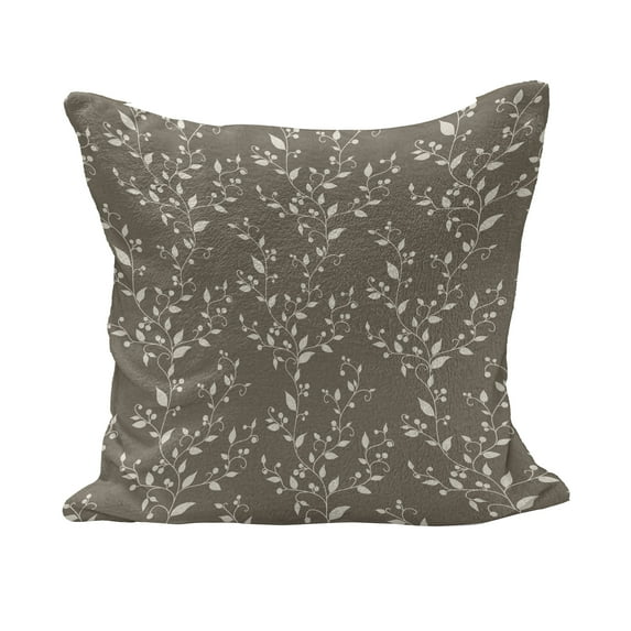 Floral Fluffy Throw Pillow Cushion Cover, Nature Inspirations Pattern Branches Leaves and Berries Silhouette Digital Art, Rectangle Accent Pillow Case, 26" x 16", Taupe Cream, by Ambesonne