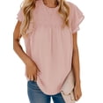 thumbnail image 3 of Weardear Summer Tops for Women 2024 Casual Dressy T Shirt Flutter Short Sleeve Lace Smocked Tops Flowy Chiffon Blouses, 3 of 7