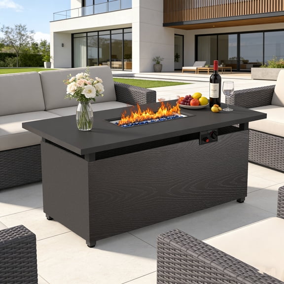 50'' Propane Fire Pit, 50,000 BTU Auto-Ignition Gas Fire Pit Table, Outdoor Fire Tables with Lid for Outside, Garden, Backyard