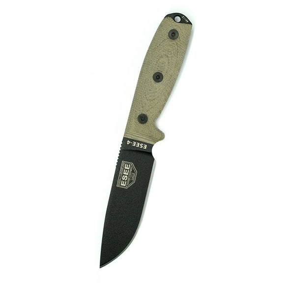 ESEE Knives ESEE-4 3D Fixed Blade Knife 4.1" Drop Point 1095 Black Blade Micarta Handle Green