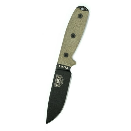 ESEE 4PB-017 Fixed Blade Knife Black 1095 Carbon Steel & Natural Canvas Micarta Knives