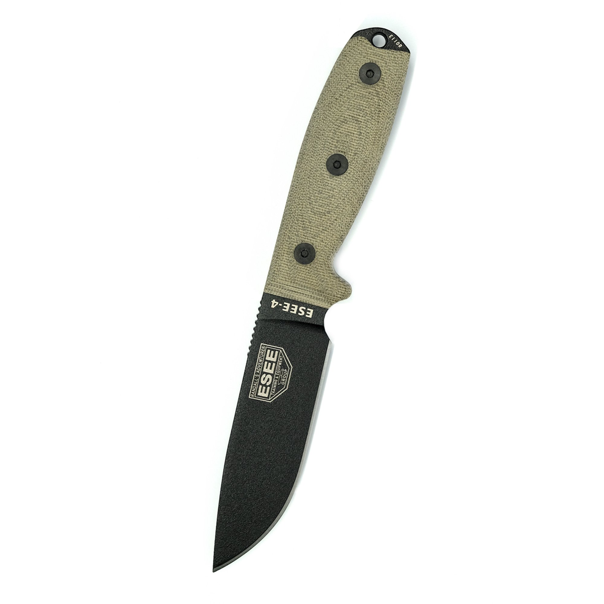ESEE Knives ESEE-4 3D Fixed Blade Knife 4.1 Drop Point 1095 Black Blade Micarta Handle Green