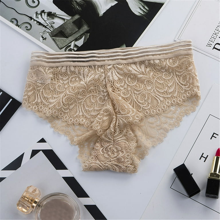 Efsteb Women's Thongs G Thong Lingerie Transparent Breathable Underwear Ropa  Interior Mujer Sexy Comfy Panties Low Waist Briefs Embroidery Lace Panties  Black 
