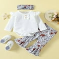 thumbnail image 2 of Baby Girls Pants Set  Long Sleeve Romper + Flower Print Flare Pants + Bowknot Headband, 2 of 9