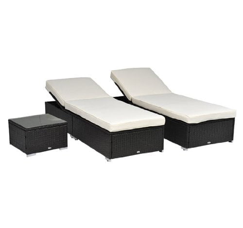 Outsunny Outdoor Patio Synthetic Rattan Wicker 3 pc Chaise Lounge Chair Set w Side Table by Aosom