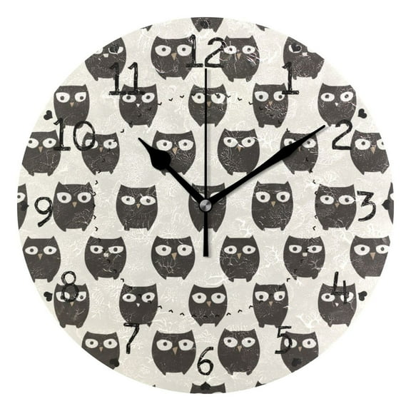 Graphic Design Cartoon Owl Round Wall Clock Silent Battery Operated Home Decor for Living Room Bedroom