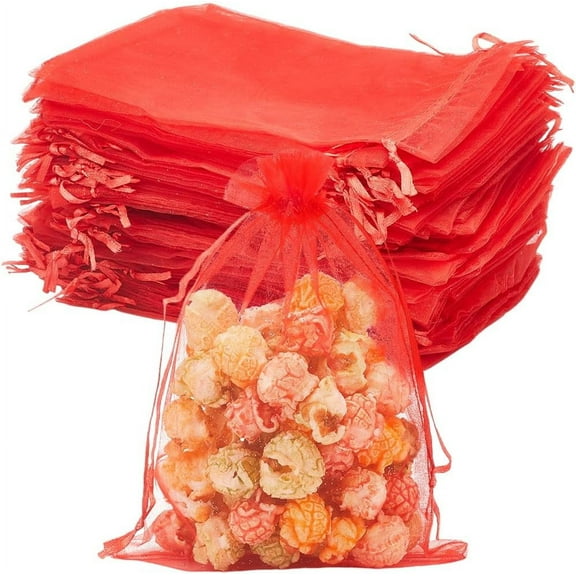 100pcs 5x7 Red Organza Gift Bags Small Mesh Gift Bags Drawstring Medium Size Red Jewelry Candies Sheer Pouches Bag Bulk for Wedding Party Favor Christmas Holiday Festival Gifts Presents for DIY