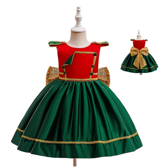 BFHHYA Girls (4-9Y) Christmas Dress Sleeveless Color Block Wedding Princess Dresses Christmas Outfit for Weddings, Holiday Dinners & Formal Parties