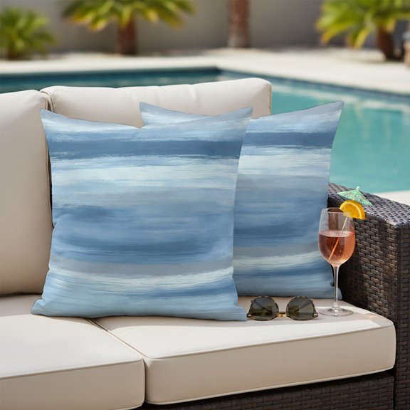 Light Blue Grey Abstract Outdoor Waterproof Throw Pillow Covers Set of 2, 26"x26", Mottled Oil Painting Texture Modern Decorative Pillow Covers Outside Cushion Case for Patio Porch Garden