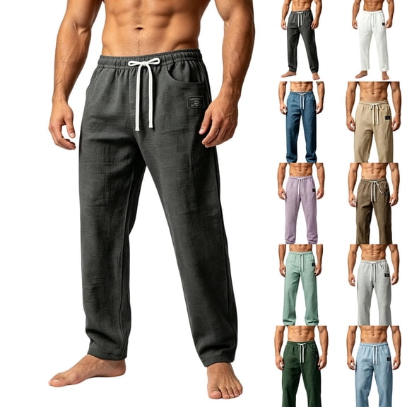 Men's Loose Hemp Blend Trousers Pants Beach Breathable Lightweight Elastic Drawstring Slim Casual Daily Summer Holiday Travel Streetwear Hiking Swim Gym Workout | Zenithor,Black L