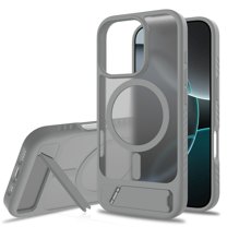 Dteck Magnetic Case for iPhone 15 Pro Max,Shockproof TPU PC Anti-Slip Compatible with Mag Safe Case Adjustable Kickstand Frosted Translucent Matte Phone Cover for iPhone 15 Pro Max,Darkgray