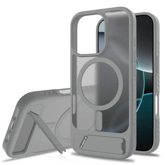 Dteck Magnetic Case for iPhone 15 Plus / iPhone 14 Plus,Shockproof TPU PC Anti-Slip Compatible with Mag Safe Case Adjustable Kickstand Frosted Translucent Matte Phone Cover ,Darkgray