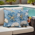 thumbnail image 4 of Blue Coastal Outdoor Waterproof Pillow Covers, Summer Beach Starfish Shell Sea Decorative Square Throw Pillowcase Sofa Cushion Sham for Patio/Couch/Chair, 24"x24" 2 Pack, 4 of 8