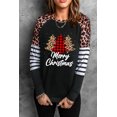 thumbnail image 2 of ABPHQTO Top gráfico con estampado de rayas de leopardo y árbol de Navidad de mujer negro, 2 of 5